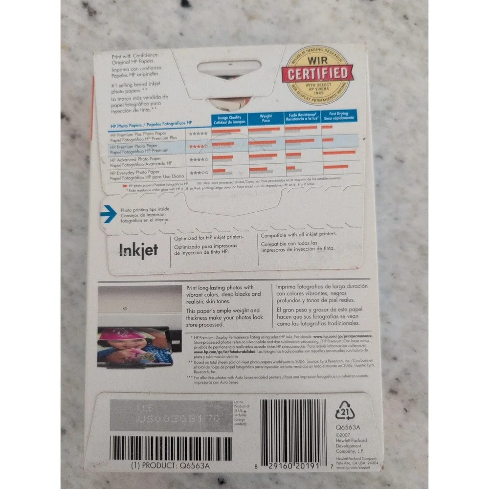 HP Premium 4x6 Photo Paper Soft Gloss 100 sheets Preforated Tab Inkjet NEW